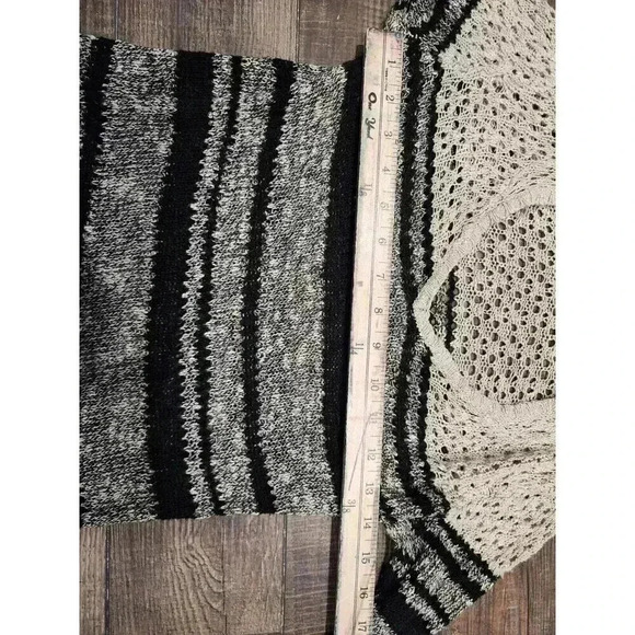 Maurices Small Tan Black Open Knit Hooded Long Sleeve Pullover Sweater - Picture 5 of 6